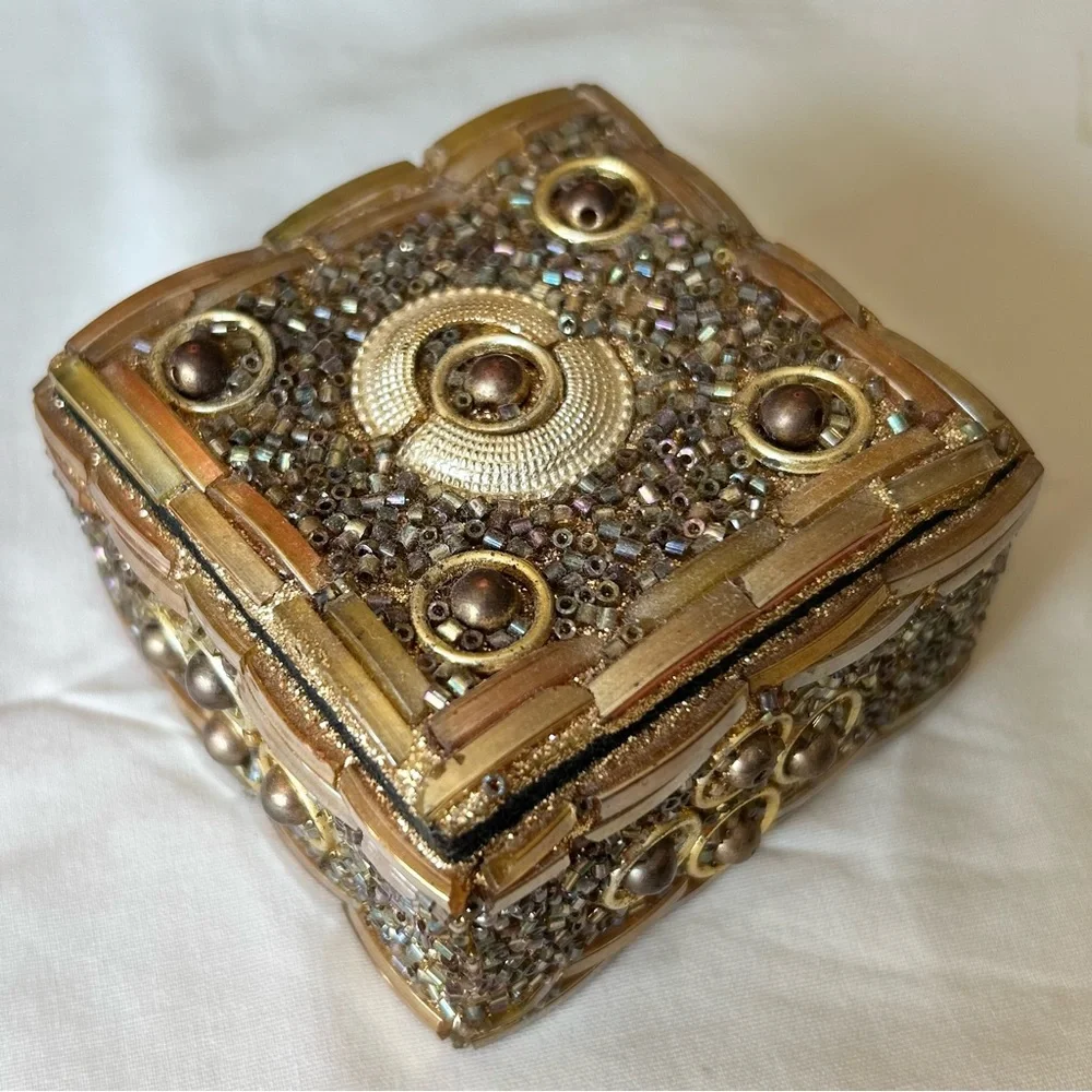 Beaded Jewelry Box with Gold Accents